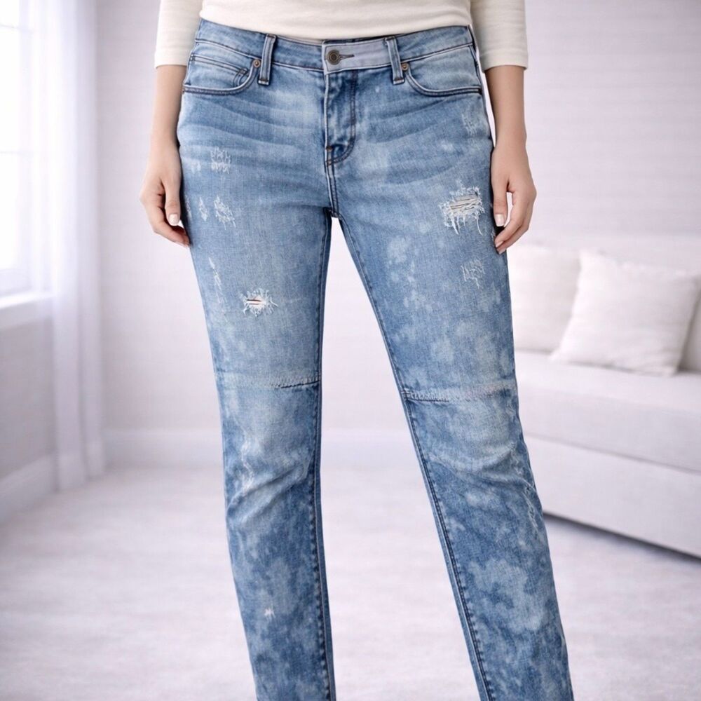 RTA Low Rise Jeans Road To Awe Bleached Distressed Boyfriend Blue 28